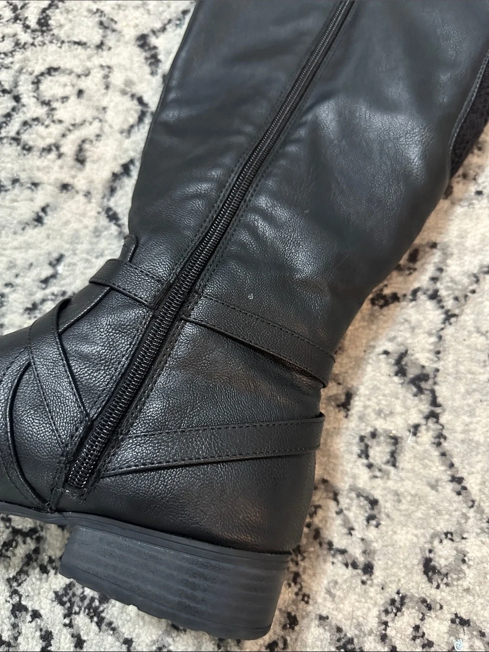 Life Stride Black Riding Boots with Ankle Strap and silver tone trim